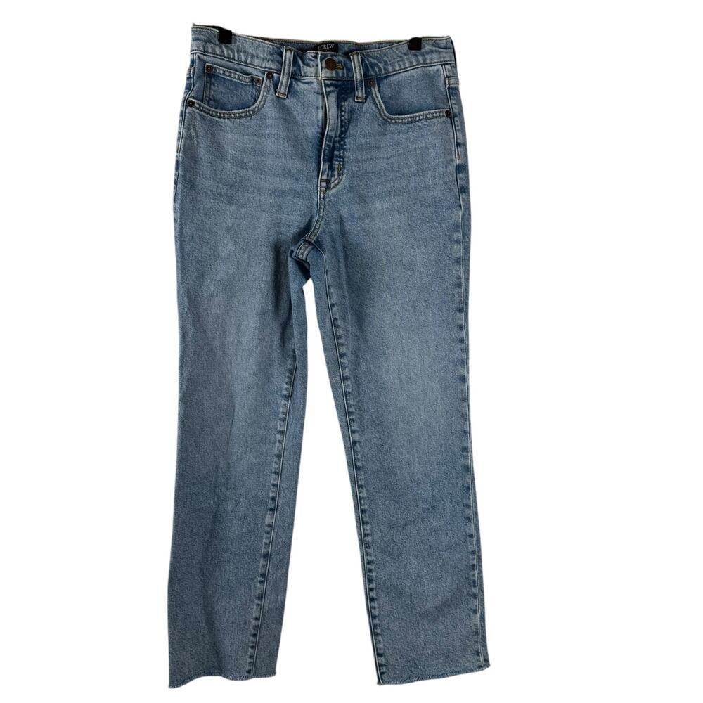 J. Crew Women's Blue Raw Hem Cotton Blend Essential Straight Leg Jeans Size 27